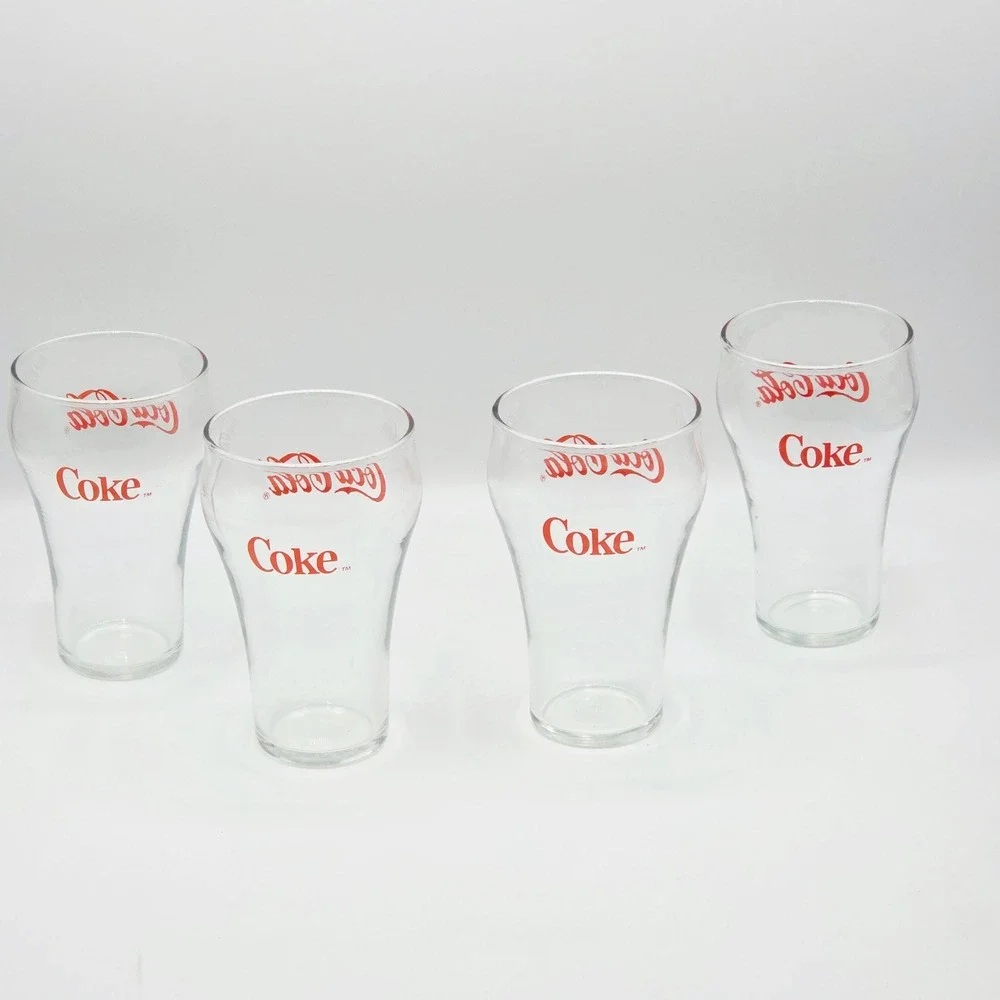 Set of 4 Vintage Clear COKE Coca-Cola‎ Glasses Red Lettering 12oz